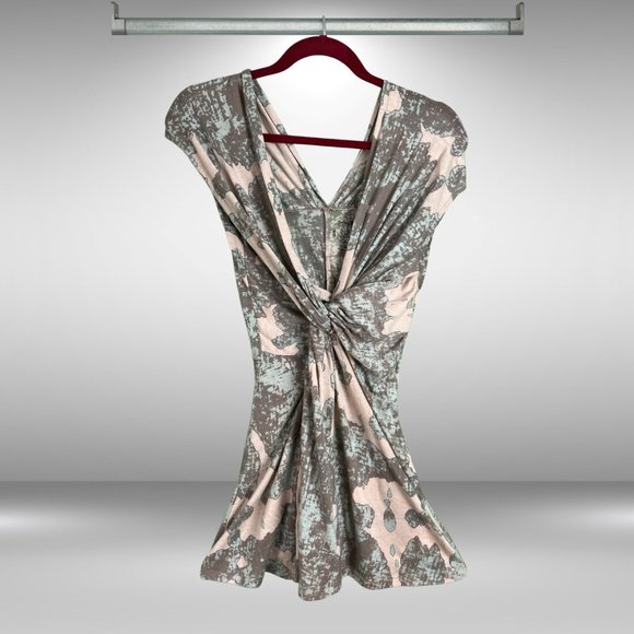 Y2K Buffalo Tan, Grey and Mint Green Stretchy Sleeveless Twist Front Top - Picture 1 of 4